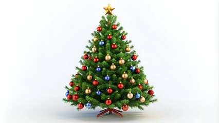 beautifully decorated Christmas tree isolated on a clean white background