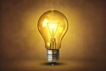 A classic incandescent bulb icon with a bright yellow glow set against a vintage brown background highlighting timeless design