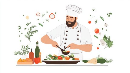 Chef Cooking Fresh Vegetables in the Kitchen