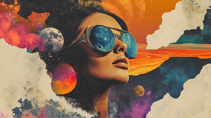 Colorful collages combining various images and textures for a visually stimulating effect. groovy graphic 