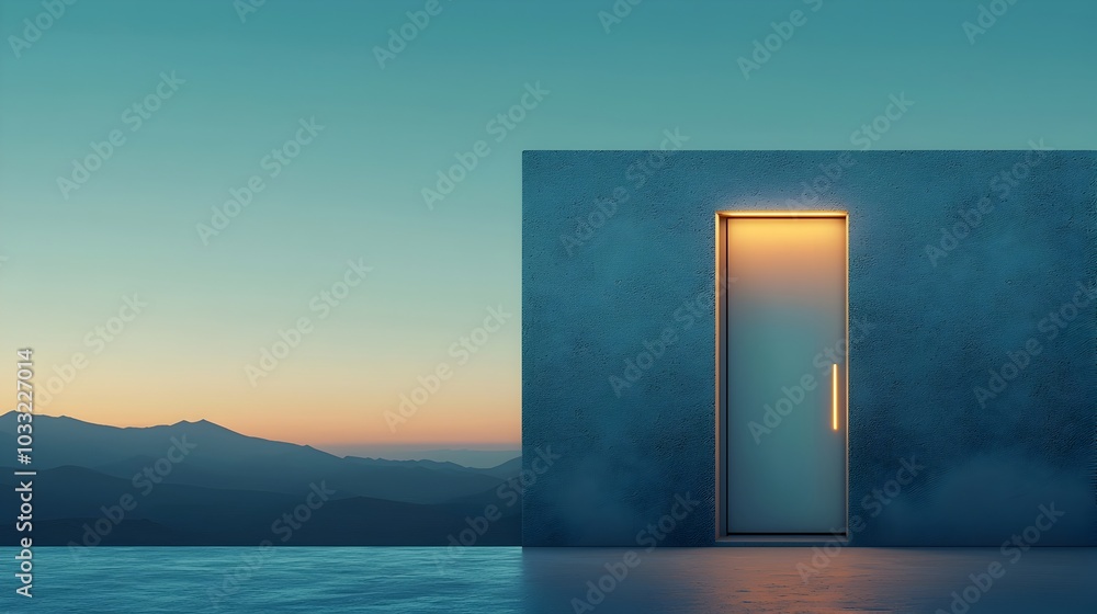 Poster doorway reflecting an infinite mirrored void surreal architectural concept with geometric patterns a