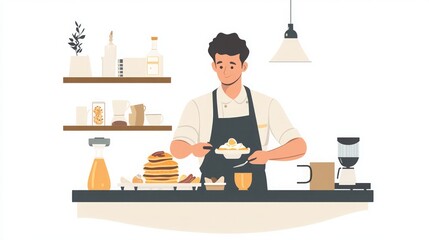 A Chef Serving Delicious Pancakes in a Cafe