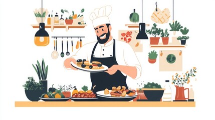 Chef Serving Delicious Food in a Restaurant Kitchen