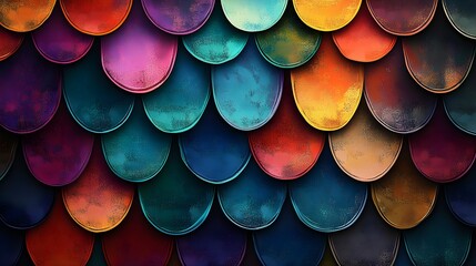 Fish scale patterns with overlapping scales in various colors. groovy graphic 
