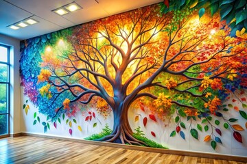 Colorful Tree With Leaves 3d Abstraction Wallpaper For Interior Mural Wall Art Decor