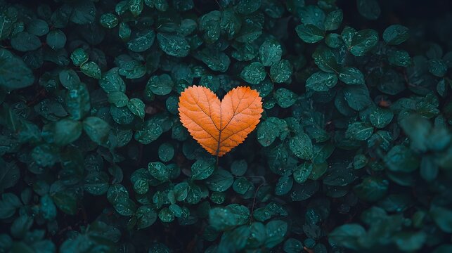 Fallen autumn leaves delicately arranged in the shape of a heart conveying a heartfelt apology or gesture of reconciliation  The natural organic composition evokes a sense of sentimentality