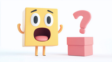 Shocked Character in a box with huge question mark