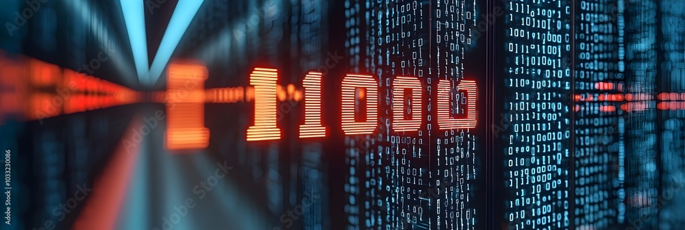 Aufkleber Flowing Binary Code as a Stunning Digital Waterfall Representing the Dynamic Motion and Connectivity of Data and Information in a Futuristic Technological Landscape