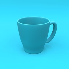 Simple and clean mockup of the cup for a coffee on the blue background. 3d illustration.