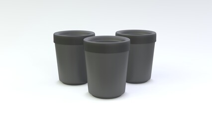 Three colorful ice cream buckets on the white background. Package design. 3d illustration.