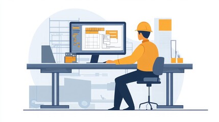 Construction Worker Using Computer for Design and Planning
