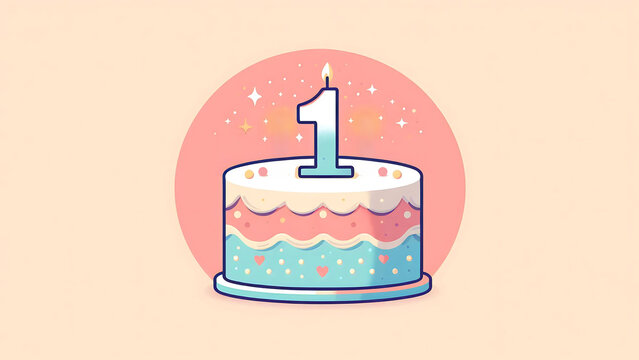 First Birthday Celebration Cake, one year old birthday cake vector graphics