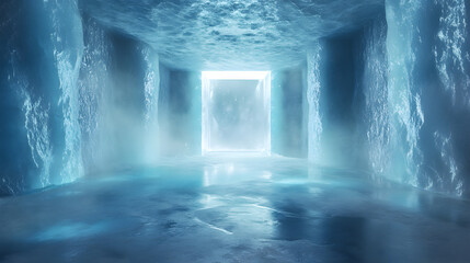 cryotherapy chamber, temperature visualization, ice crystals, cool tones