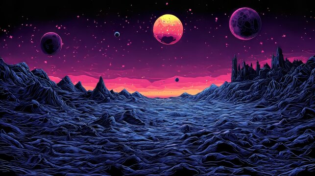 Futuristic Cityscape with Planets and Stars