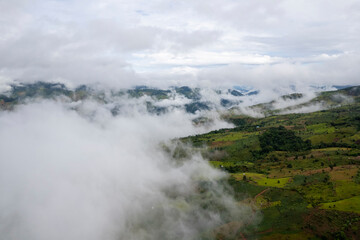 Top view Morning Mist and Viewpoint with Layers of Mountains
