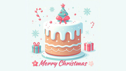 Christmas Cake with Tree Topper, xmas cake, vector, illustration, graphics resource