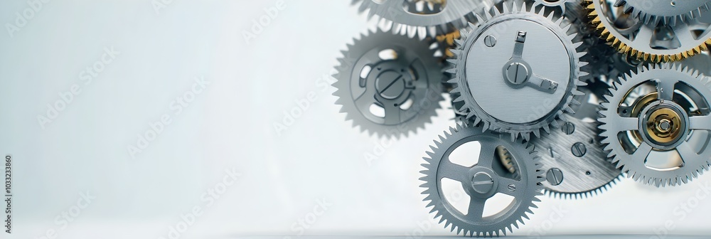 Poster captivating technological masterpiece interlocking gears in perpetual motion showcasing the endless 