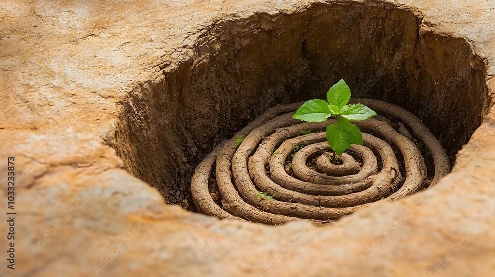 Poster intricate and captivating image of tree roots twisting and intertwining to create a labyrinthine str