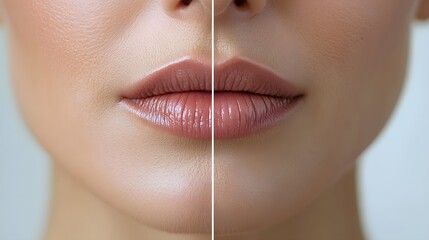 Close-up shot of the area around the mouth, showcasing the effectiveness of Botox in removing wrinkles, with detailed before-and-after comparison, Crisp Focus, Realistic