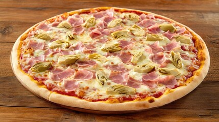 Delicious Capricciosa Pizza on Wooden Table