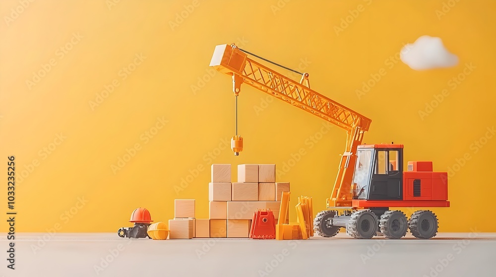 Poster Majestic crane boom soaring to its maximum height with swirling clouds and atmospheric sky backdrop  This powerful construction equipment stands tall