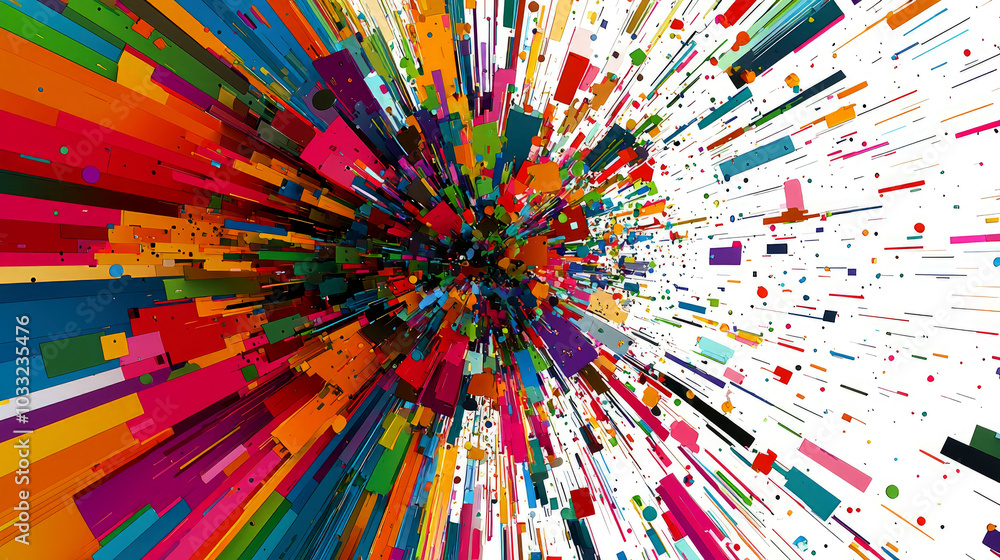 Poster a vibrant explosion of colors and shapes, creating a dynamic visual experience.