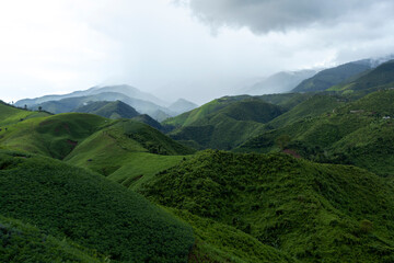 Fototapeta premium Top view Morning Mist and Viewpoint with Layers of Mountains