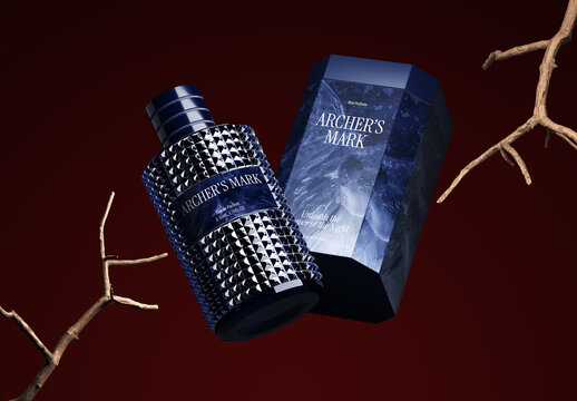 Men Perfume Bottle and Box Mockup