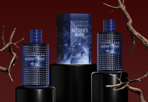 Men Perfume 2 Bottle and Box Mockup