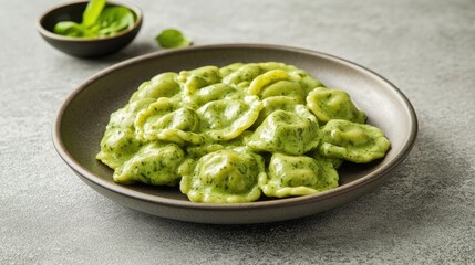 Obraz premium Creamy Spinach Ravioli Served on Elegant Plate