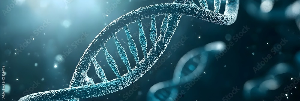 Aufkleber mesmerizing 3d visualization of a holographic double helix dna molecule spinning gracefully in mid a