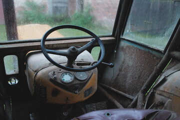 interior of an old tractor