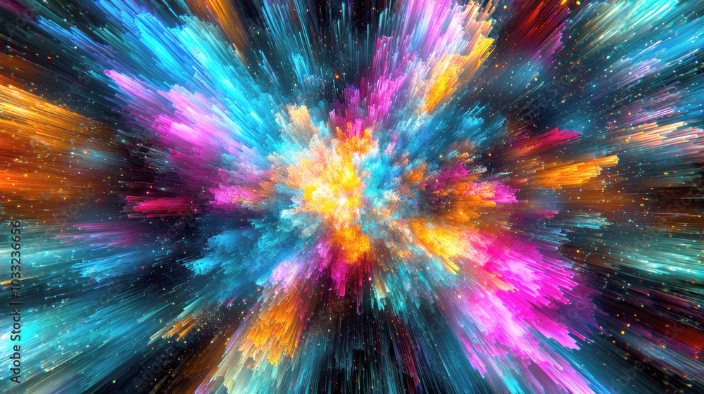 Poster a vibrant explosion of colors creating a dynamic, abstract visual effect.