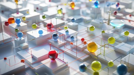 Illustrate the complexity of enterprise risk management with lifelike 3D models depicting interconnected risks and their interdependencies