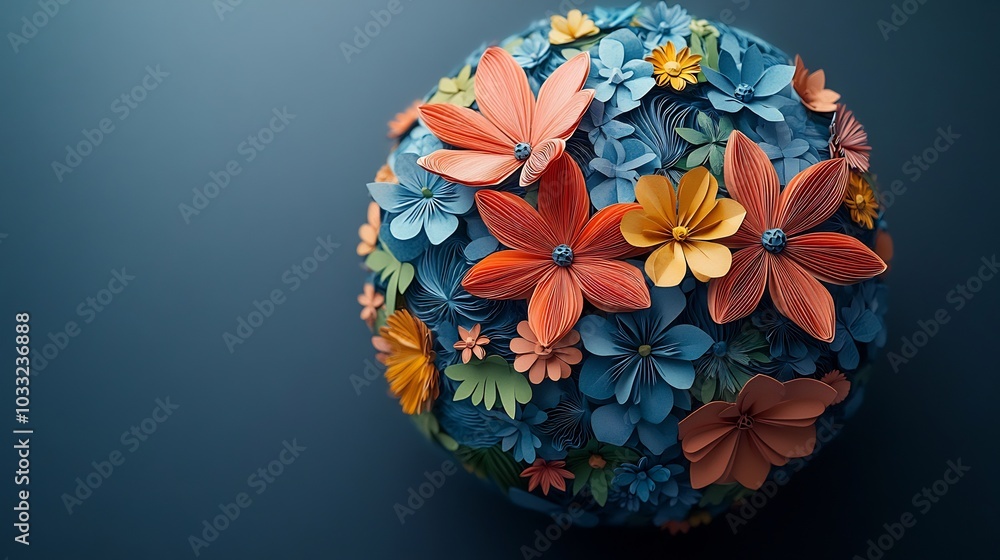 Poster isolated globe intricate papercut flowers and butterflies on a white minimalistic background celebra