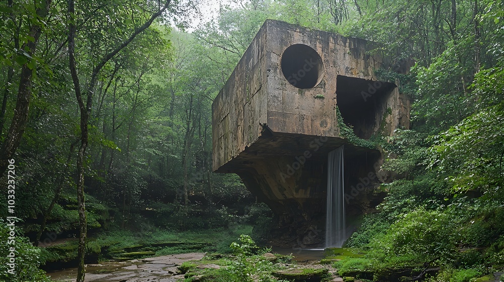 Aufkleber mesmerizing cube shaped waterfall feature with water defying gravity flowing upward instead of down 