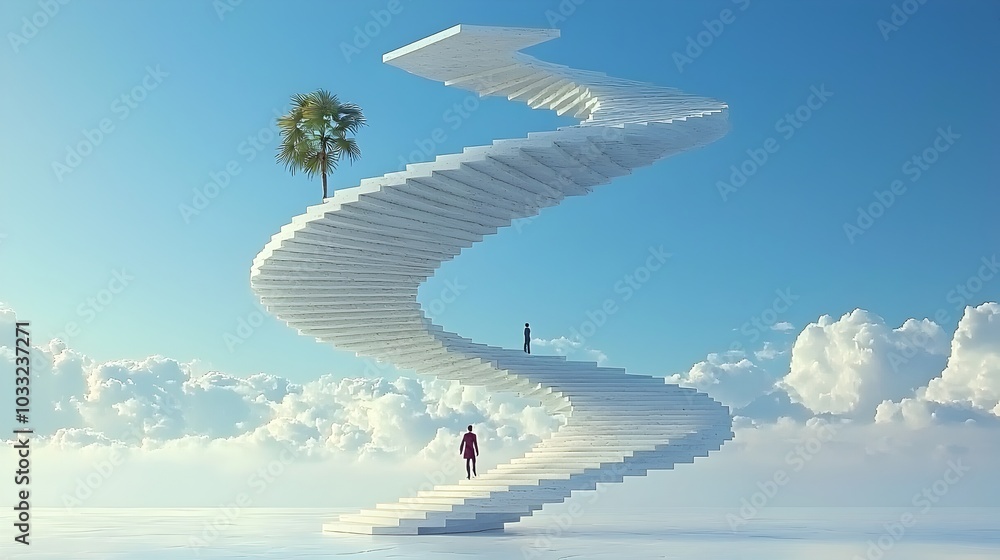 Poster mesmerizing floating staircase ascending towards the boundless sky creating an optical illusion of e