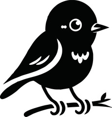 Minimalist Cute bird logo vector illustration. black and white Logo.