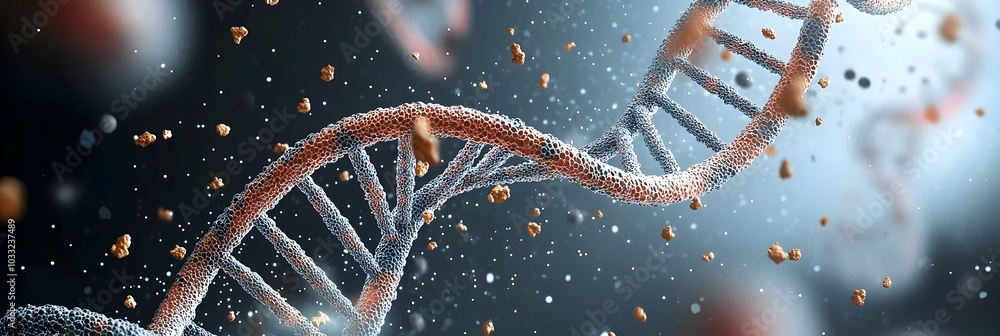 Aufkleber Mesmerizing holographic visualization of a double helix DNA molecule spinning and floating dynamically in midair representing the future of science technology and genetic innovation