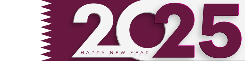 Happy New Year 2025, festive pattern with Qatar flag concept 