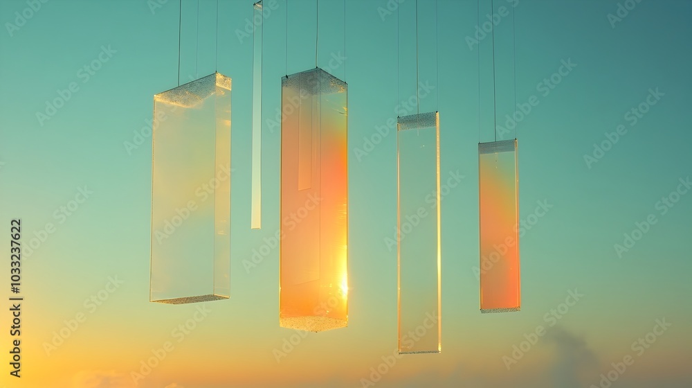 Aufkleber mesmerizing rainbow patterns and light refractions created by hanging glass prisms producing a capti