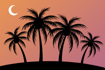 Silhouette of palm trees in sunset vector illustration