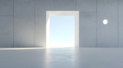 Minimalist and conceptual image showcasing a doorway leading into a mirrored void creating an infinite reflection that offers a mesmerizing transformative and enigmatic visual experience