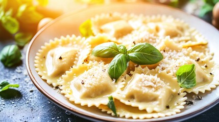 Delicious Ravioli in Butter Sauce with Fresh Basil