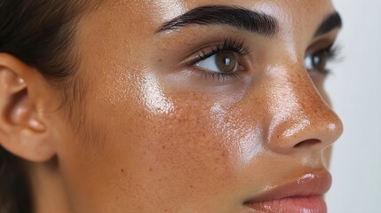 Fototapeta premium Melasma fading journey captured in a time-lapse video, displaying dark patches before treatment and their progressive disappearance in after shots over multiple sessions