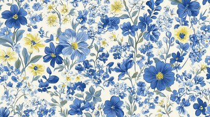 Beautiful Floral Pattern in Blue and Yellow Shades