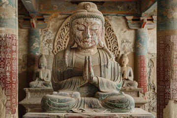Fototapeta premium Ancient Dunhuang Mogao Caves, Sacred Buddhist Art and Cultural Heritage in China’s Grottoes