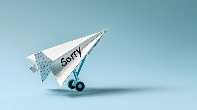 Paper airplane with the word  Sorry  written on the wings symbolizing the act of sending an apology or expressing regret  The image conveys the concept of reaching out seeking forgiveness