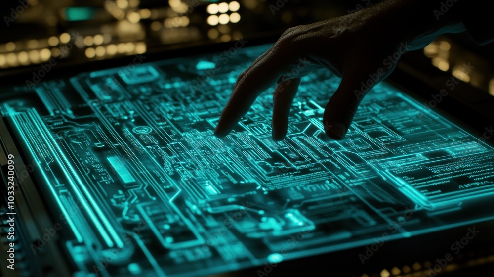 Aufkleber hand interacting with a futuristic interface