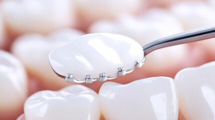 Close-up of a Tooth with a Dental Crown and Braces